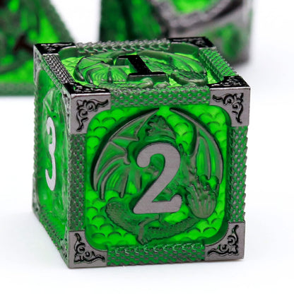 Haxtec Metal DND Dice Set, 7 Pcs Dragon Pattern Polyhedral Dice for RPG