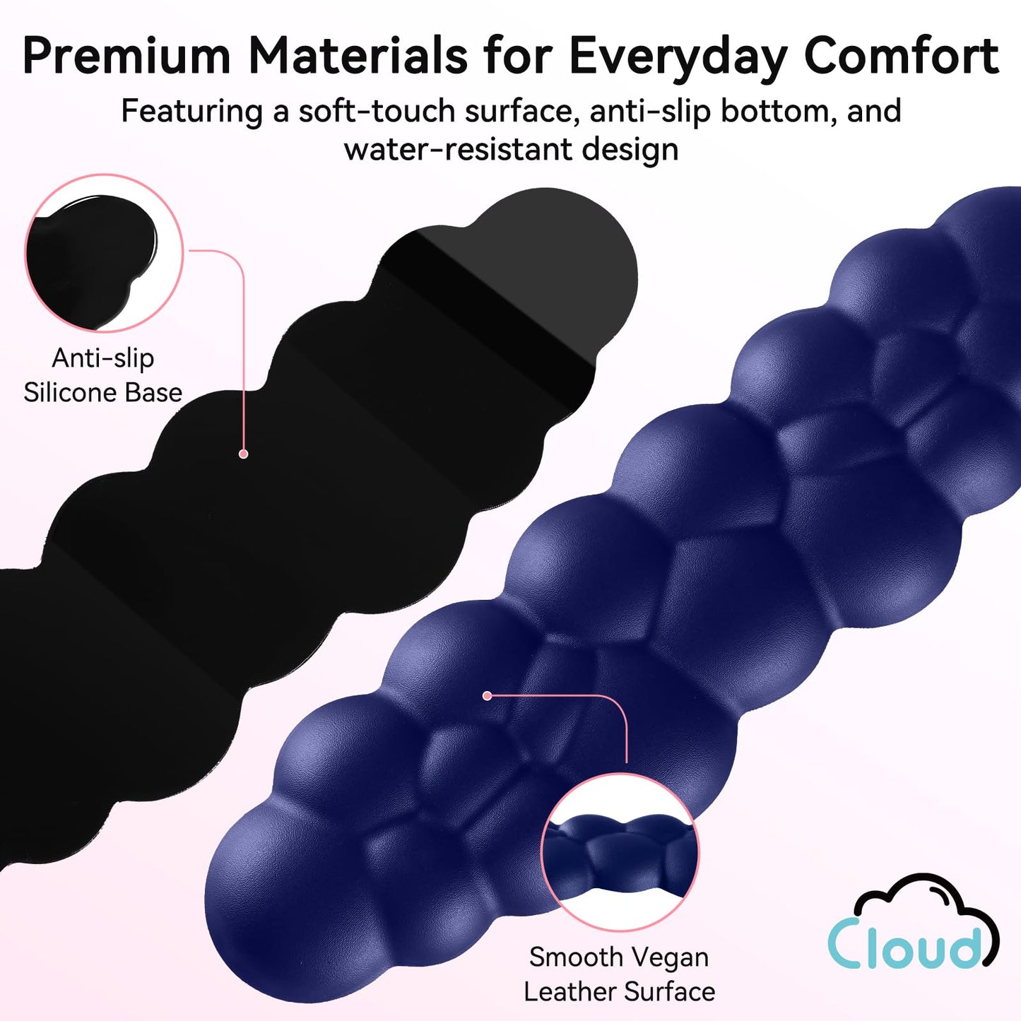 Sushret Cloud Wrist Rest for Computer Keyboard and Mouse Pad Set, Dark Blue
