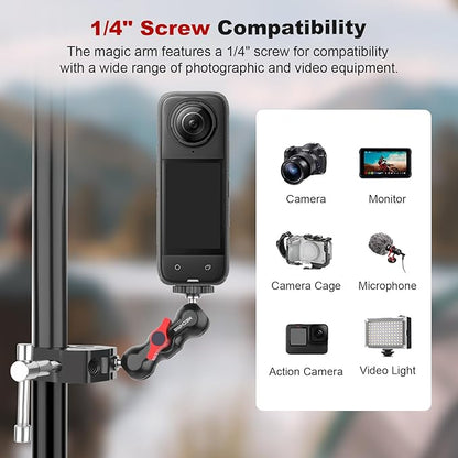 Camera Clamp Mount with Dual Ballhead Magic Arm, Aluminum Camera Mount Super Clamp Kit for DSLR Action Camera/Phone/Monitor/LED Light/Microphone, for Desk/Tripod/Tube/Crossbar (SY001)