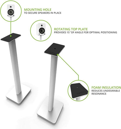 Kanto SP26PLW 26 Inch Bookshelf Speaker Stand - Low Profile - 2 Pack (White)