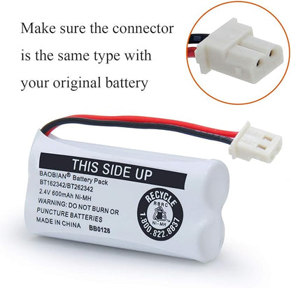 2.4V Ni-MH BT162342 BT262342 Battery for BT183342 BT283342 BT166342 BT266342 VTech CS6114 CS6419 CS6719 AT&T EL52300 CL80111 Cordless Phone (2 Pack)