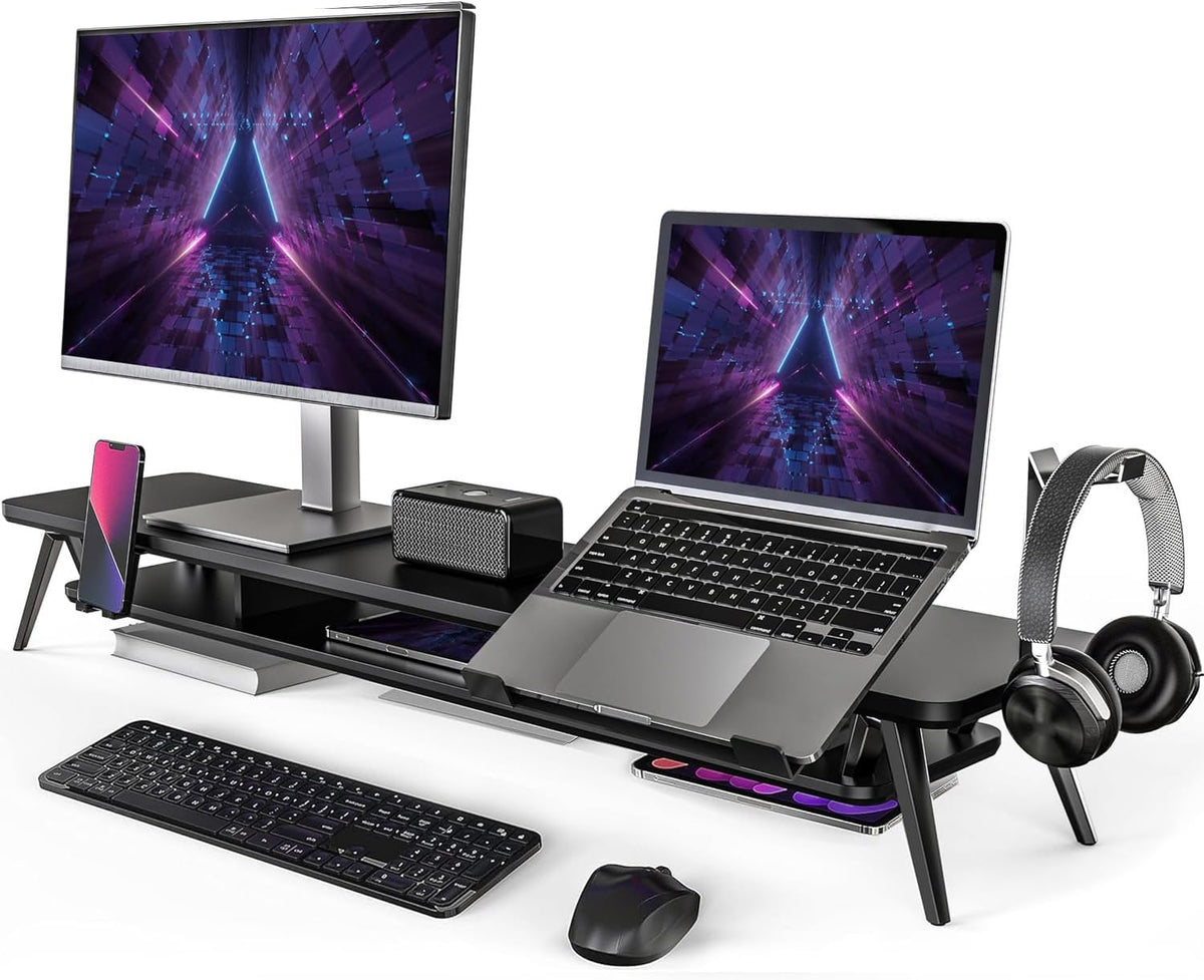 Fenge 42.5-Inch Monitor Stand Riser with Laptop, Phone & Headphone Holders