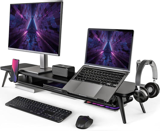 Fenge 42.5-Inch Monitor Stand Riser with Laptop, Phone & Headphone Holders