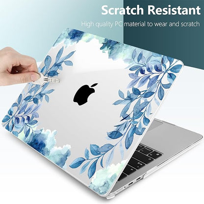 TWOLSKOO for MacBook Air 15 inch Case 2026 2025 2024 2023 Release M5 A3448 M4 A3241 M3 A3114 M2 A2941, Plastic Hard Shell & Screen Protector & Keyboard Cover & Trackpad Film, Blue Floral