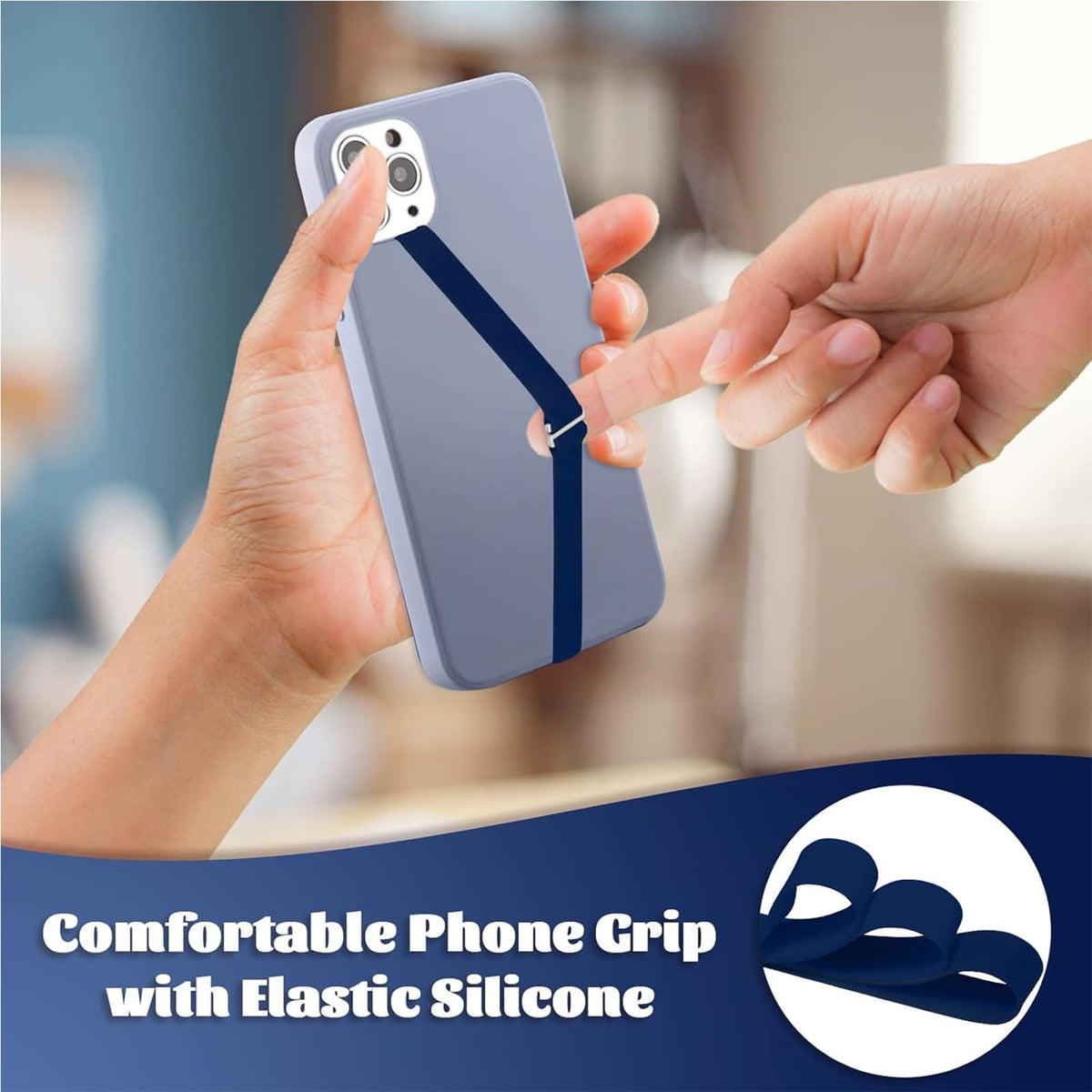 TEAMOLA Silicone Phone Grip Strap, Anti-Slip Phone Hand Holder Black 210