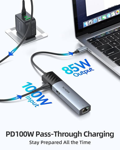 MOKiN 10Gbps USB C Hub Ethernet, 7 in 1 USB C Adapter for MacBook Pro/Air with 4K@60HZ HDMI, 3*USB-C 10Gbps Data, RJ45, USB 2.0, 100W PD, USB C Dongle for MacBook Pro/Air/Dell/HP/Thinkpad/Lenovo.