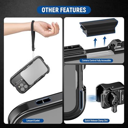 NEEWER 16 Pro Max Cage with Two Quick Release Side Handles, Phone Video Rig Kit with 67mm Filter Adapter, 17mm Lens Mount, T Mount Lens Adapter Compatible with iPhone 16 Pro Max (PA074+PA045E+PA045B)