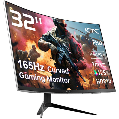 KTC 32 Inch Curved Gaming Monitor - FHD 1080p 165Hz Curve Monitor, 1500R, 1ms MPRT, Adaptive Sync, 122% sRGB, DP/HDMI, Tiltable, Eye Care, VESA, HDR10 for Gaming Home Office Business, H32S17C