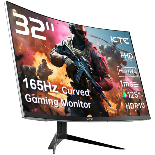 KTC 32 Inch Curved Gaming Monitor - FHD 1080p 165Hz Curve Monitor, 1500R, 1ms MPRT, Adaptive Sync, 122% sRGB, DP/HDMI, Tiltable, Eye Care, VESA, HDR10 for Gaming Home Office Business, H32S17C