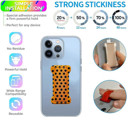Phone Grip Holder for Hand, Universal Finger Strap Phone Holder, Finger Selfie Grip Compatible with Most Smartphones (Black Polka Dots) -2Pack