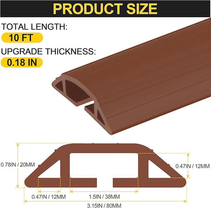 MYFAMIREA 10FT Floor Cord Cover Heavy Duty Cable Cover Protector 3 Channels Extension PVC Floor Wire Cover Outdoor Cord Hider Management Cord Cover for Wire on Floor for Home Office Outdoor, Brown