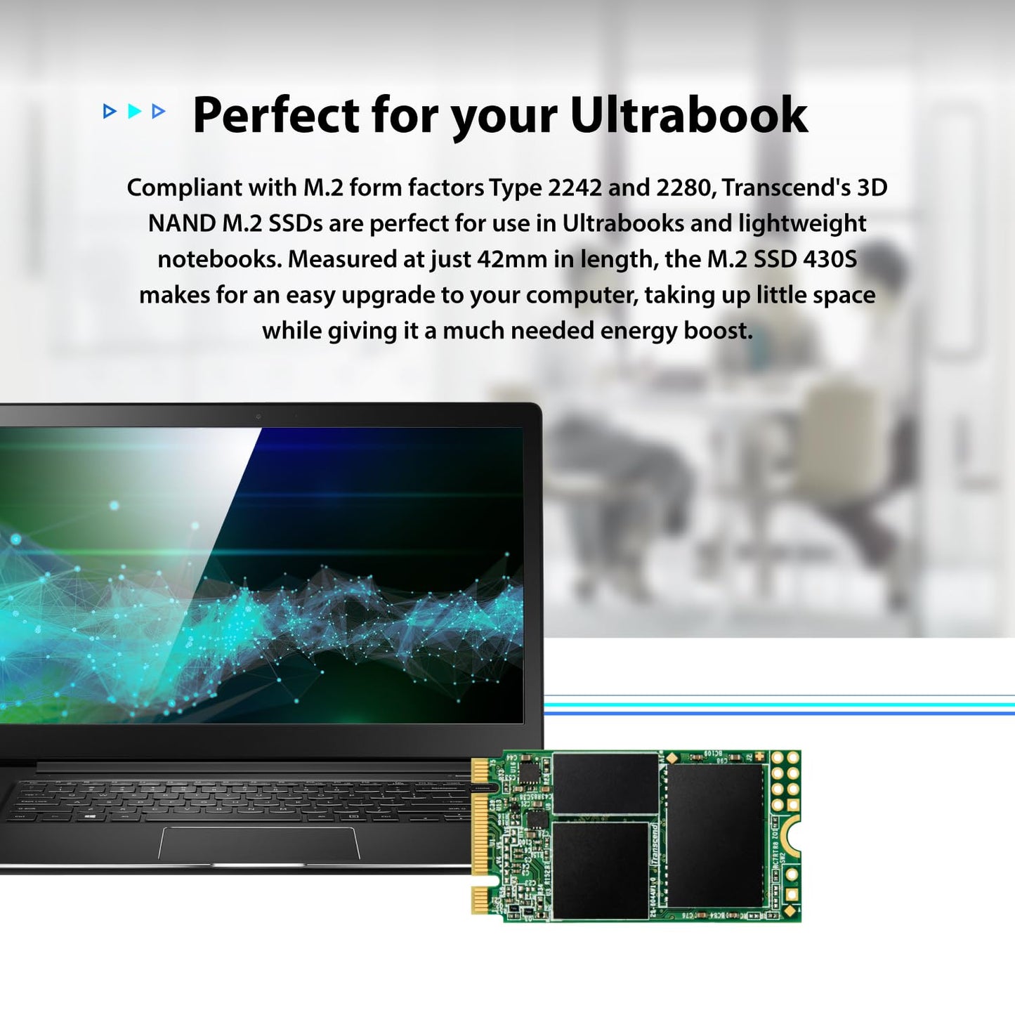 Transcend 128GB M.2 2242 SATA III SSD, MTS430S B+M Key with DRAM Cache, Up to 560MB/s, 3D TLC NAND Internal SSD for Ultrabook/Laptop/PC/Desktop, SLC Cache, LDPC Error Correction