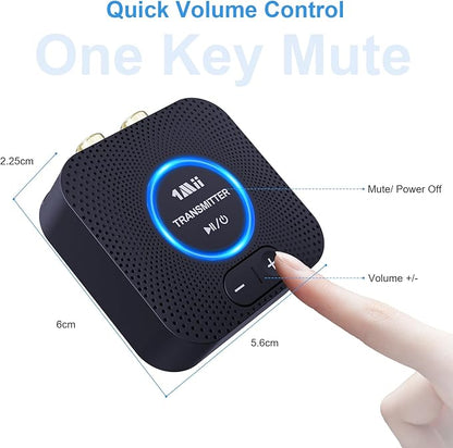 1Mii 2.4GHz Wireless Audio Transmitter Receiver Set for TV, 260Ft/80M Long Range 25ms Low Latency with AUX RCA in/Out,Wireless Audio Adapter for TV PC Powered Speaker Amplifier Soundbar