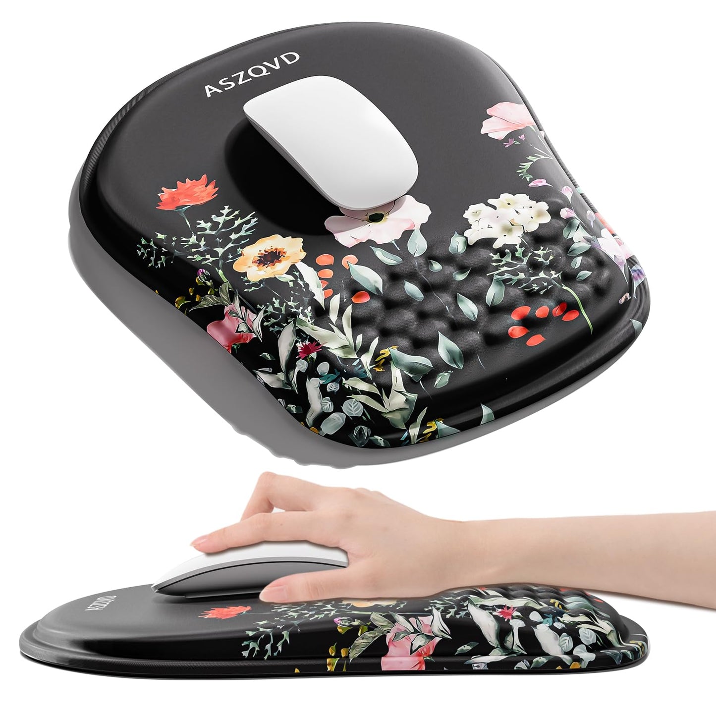 Aszqvd Ergonomic Mouse Pad with Wrist Support, Floral Mousepad for Desk