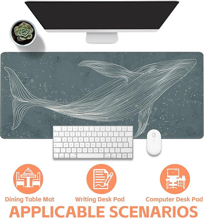 Mouse Pad Large Hand Drawn Whale Non-Slip Gaming Desk Mat with Stitched Edge Laptop Keyboard Desk Pad for Work Home Gaming (35.4 x 15.7 Inches)