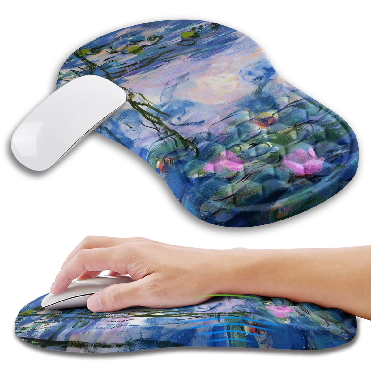 Kuosgm Ergonomic Mouse Pad Wrist Support with Memory Foam Massage Bulge, Carpal Tunnel Pain Relief Mousepad Wrist Rest for Mouse(12x8 inch, Pink Flowers)