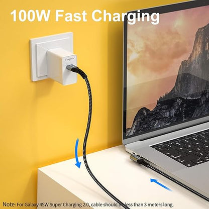 Fasgear USB C to USB C Cable 90 Degree, 10ft, Black