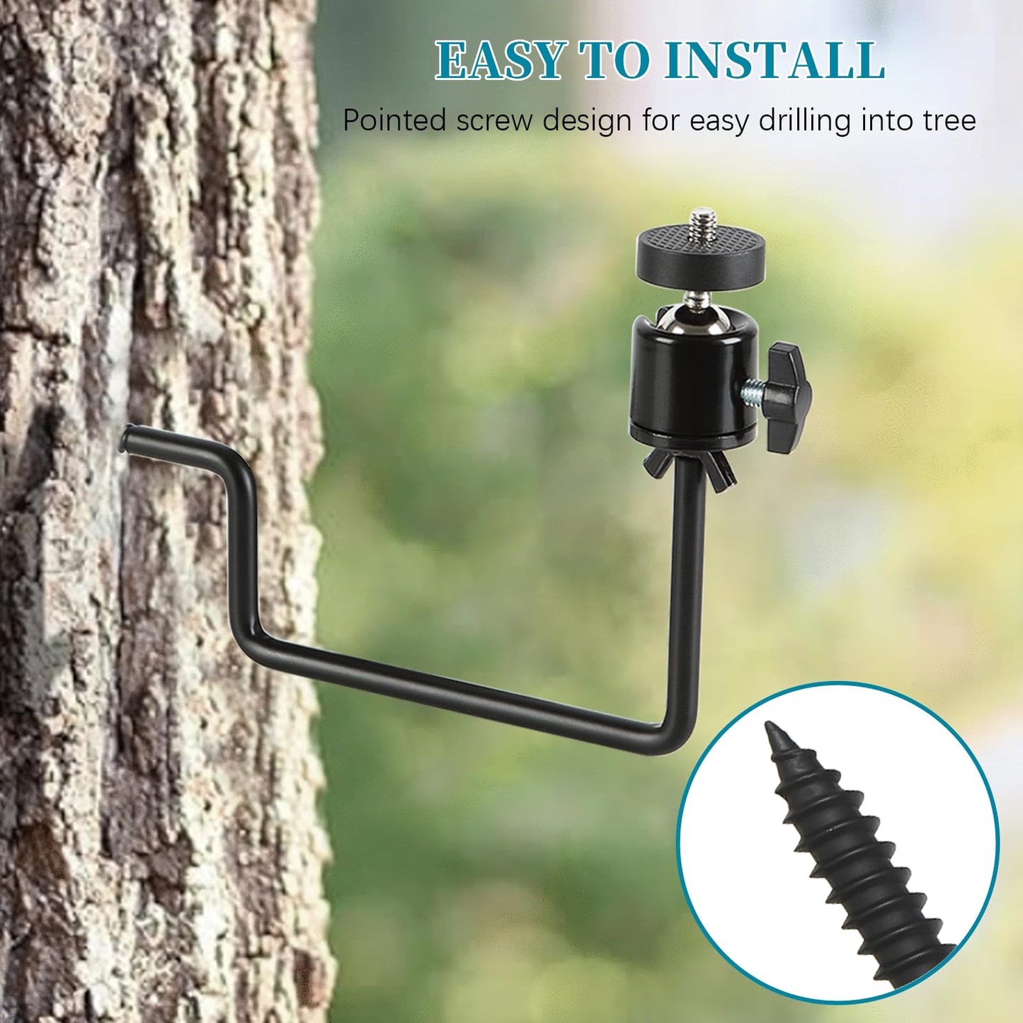 Trail Camera Mount, 4 Pcs Trail Camera Holder with 1/4 in Screw,Hunting Accessories,360° Adjustable Tree Screw Mounting Bracket for Game Cameras, Solar Panels, etc, Easy to Install & Heavy duty