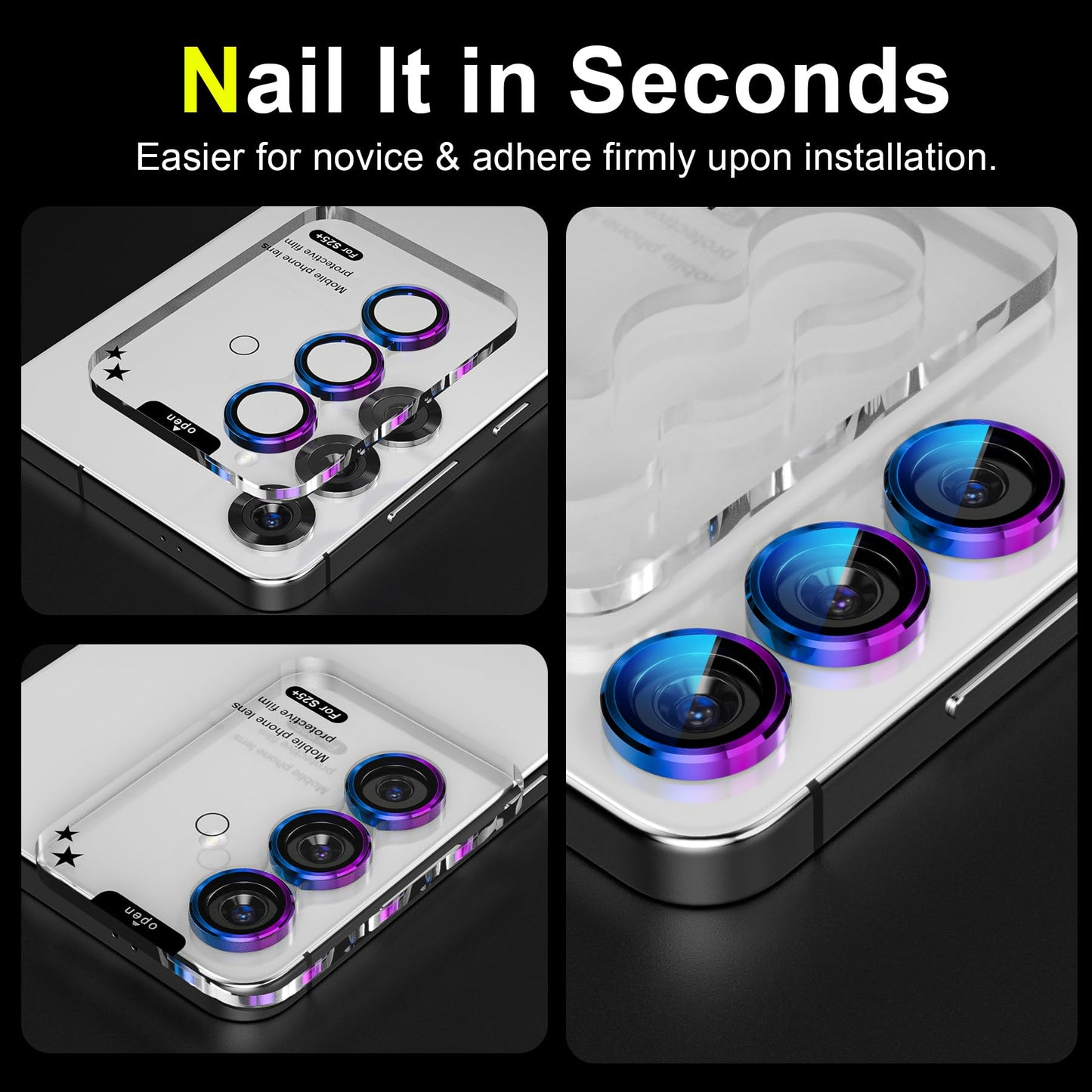 YWXTW Camera Lens Protector for Samsung Galaxy S25+ Plus Accessories [1:1 Fit & Ultra Clarity] 9H Tempered Glass Metal Individual Ring Camera Cover Screen Protector, Case Friendly (Multi-Coloured)