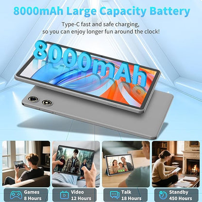 Android 15 Tablet 10 Inch, 26GB RAM+256GB ROM/2TB Expandable Tablet, 2 in 1 Tablets with Keyboard Case Mouse Stylus, 2.0GHz Octa-core CPU, IPS HD Screen, 5G WiFi BT 5.0, 8000mAh Battery (Black)