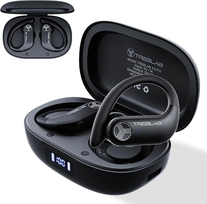 TREBLAB X3 Pro - Ultra Comfortable Earhooks, Pure-HD Sound, Punchy Bass, 145H Battery, Waterproof & Sweatproof Bluetooth Earbuds, Mics for Calls, True Wireless Ear Buds for Sports Workout Running