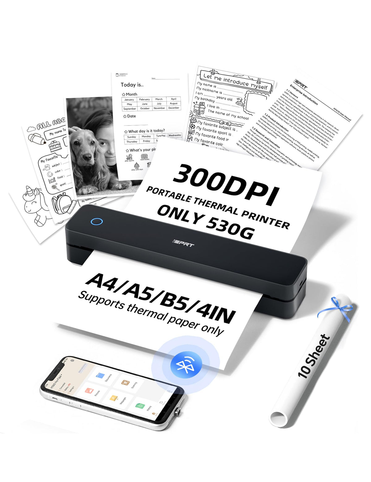 iDPRT MT610Pro Portable Thermal Printer, 300DPI HD Mobile-Travel-Printers