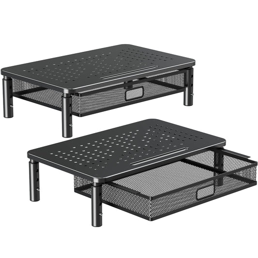 ELIVED 2 Pack Monitor Stand Riser with Metal Drawer, 3 Height Adjustable