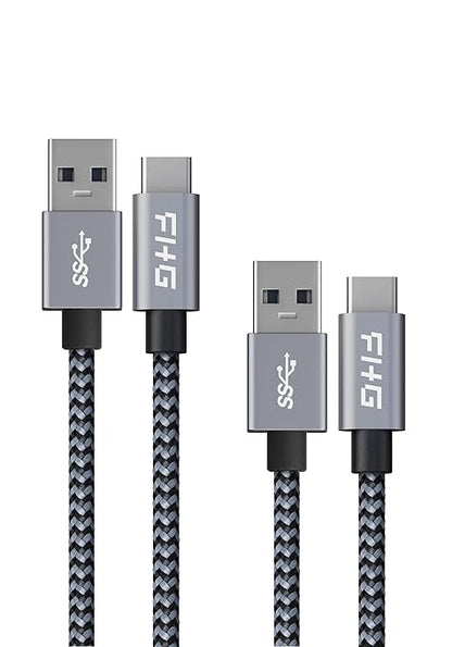 FHG 3.3FT USB 3.0 to USB C Cable 2Pack, High-Speed Transfer of 1GB in 2sec, 3A Fast Charging from 20% to 80% in 35mins, Sturdy Nylon Braided USB Data Cable, Compatible for iPhone 15/Galaxy/Mac/Win