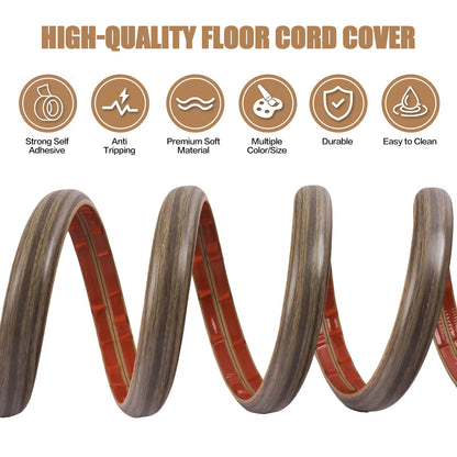 Floor Cord Cover Self Adhesive Cord Hider,10FT Cable Management, Extension Strip Protector for Wires, Prevent Cable Trips for Offices, Gyms, Exhibitions Cavity:0.51"(W) x 0.3"(H) Wood Walnut
