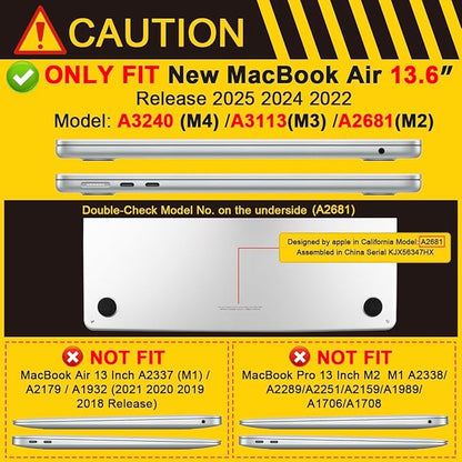 Batianda Case for New MacBook Air 13.6 inch 2025 M4 2024 2022 Release A3240 A3113 A2681 Model,Honeycomb Heavy Duty Protective Hard Shell with TPU Bumper Fold Kickstand & Keyboard Cover, Rock Gray