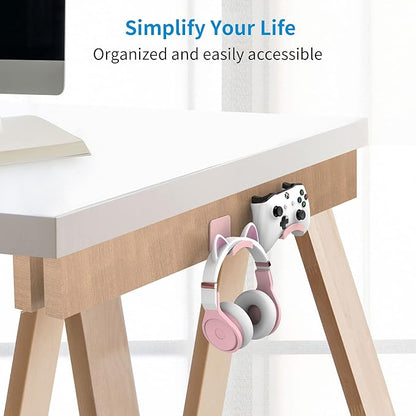 SOKUSIN Headphone Stand Headset Holder - Adhesive Gaming Earphones Hanger, Universal Desk Wall Mount Hook for All Headphone/Controller, Compatible with Beats, AirPods Max,Sony, JBL (Pink)