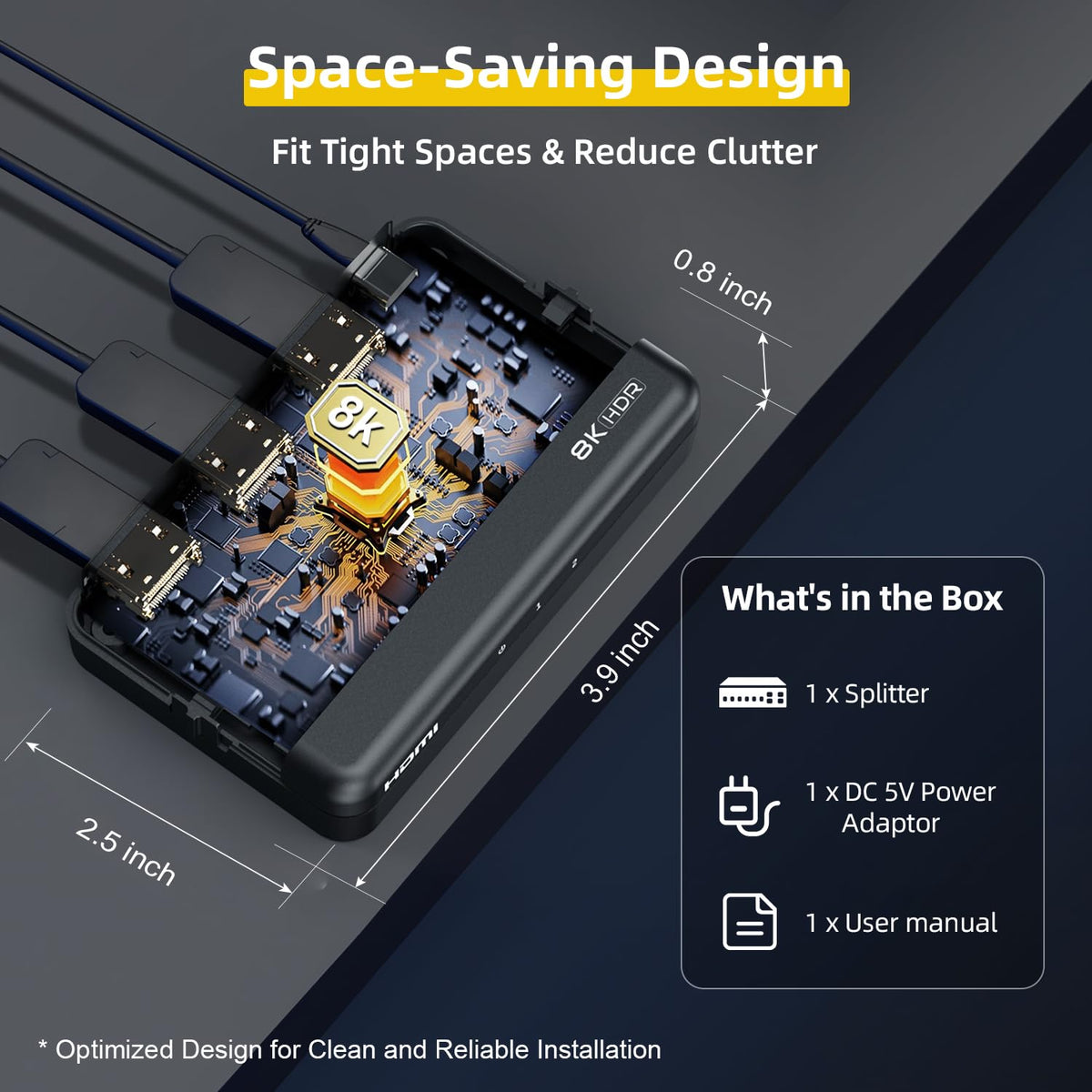 8K HDMI Splitter 1 in 2 Out (Mirror Only) – HDMI 2.1 8K@60Hz, 4K@240Hz DSC