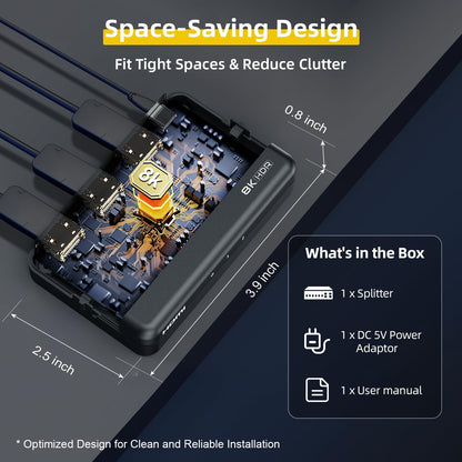 8K HDMI Splitter 1 in 2 Out (Mirror Only) – HDMI 2.1 8K@60Hz, 4K@240Hz DSC