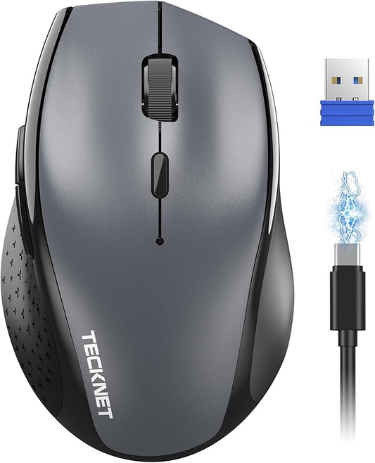 TECKNET Rechargeable Mouse,2.4 GHz Ergonomic Silent Mice with 6 Buttons