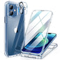 Miracase Glass Series for iPhone 12/12 Pro Case 6.1 inch, Upgraded Full-Body Rugged Phone Bumper Case Cover with Built-in 9H Tempered Glass Screen Protector and Camera Protector, Blue