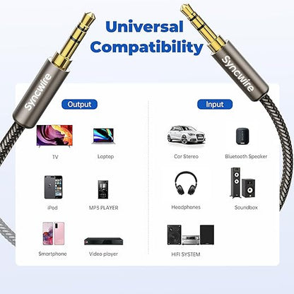 SYNCWIRE 3.5mm Nylon Braided Aux Cable (6.6ft/2m,Hi-Fi Sound), Audio Auxiliary Input Adapter Male to Male Cord for Headphones, Car, Home Stereos, Speaker, iPhone, iPad, iPod, Echo & More – Gold Brown