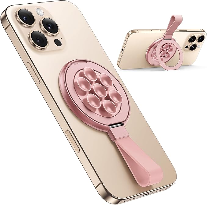 TAURI for Magsafe Suction Phone Grip - Universal Magnetic Suction Grip, 360° Rotating Hands-Free Holder, Silicone Suction Grip for iPhone 16 Pro Max/15/Android/S25,Pink