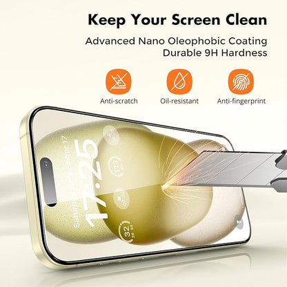 UNBREAKcable 2-Pack Screen Protector for iPhone 16, Double Shatterproof Tempered Glass [Easy Installation Frame] [9H Hardness] [99.99% HD Clear] [Case Friendly] for iPhone 6.1 inch