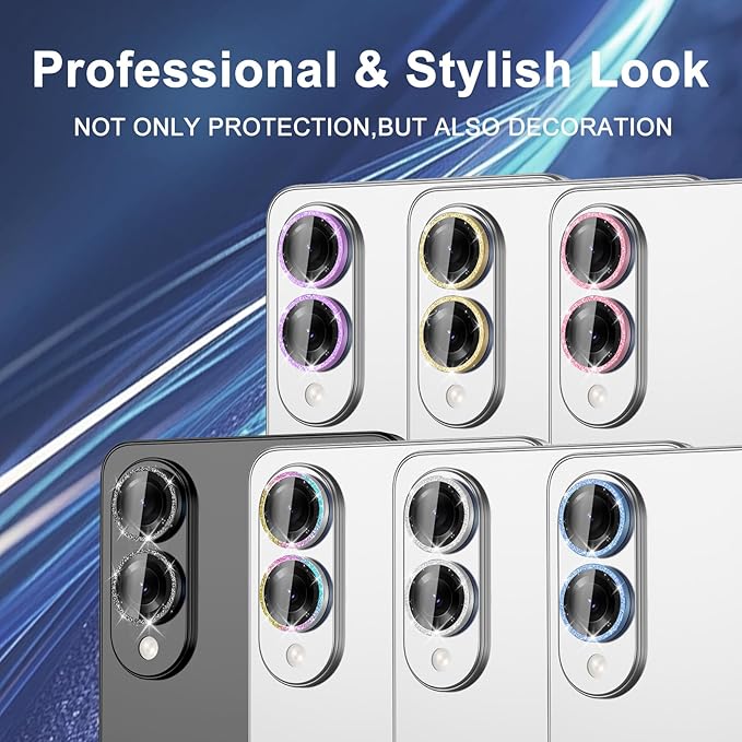 for Samsung Galaxy S25 Edge Camera Lens Protector, Individual Metal Ring Tempered Glass Lens Cover, [Strong Adsorption] Scratch Resistant Ultra-Thin HD Clear Lens Cover, 1 Set-Black Sparkly