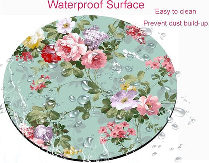 Mouse Pad, Mint Floral Teal Mouse Pad, Washable Round Mousepad with Lycra Cloth, Non-Slip Rubber Base Small Wireless Mouse Pads for Office Laptop