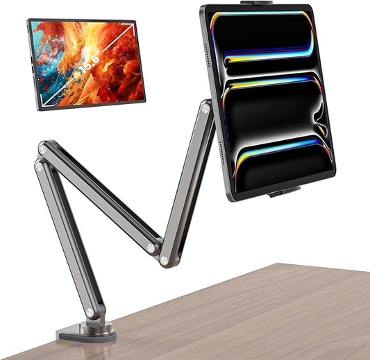 KU XIU Tablet Stand for Desk, Aluminum Alloy Foldable Tablet Arm Mount Holder Compatible with iPad 10/9th, iPad 13/12.9/11" M3 M4 M5 Pro Air, For Samsung Galaxy Tab & More 7-15.6" Tab Portable Monitor