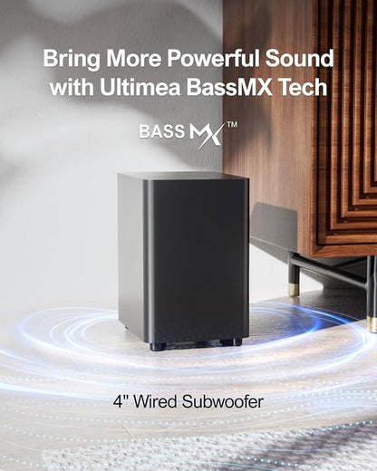 ULTIMEA 5.1ch Sound Bar with Subwoofer, Home Theater Virtual Surround Sound System for TV, Soundbar with App Control, 2 Surround Speakers, Opt/AUX, Peak Power 250W, Aura A30