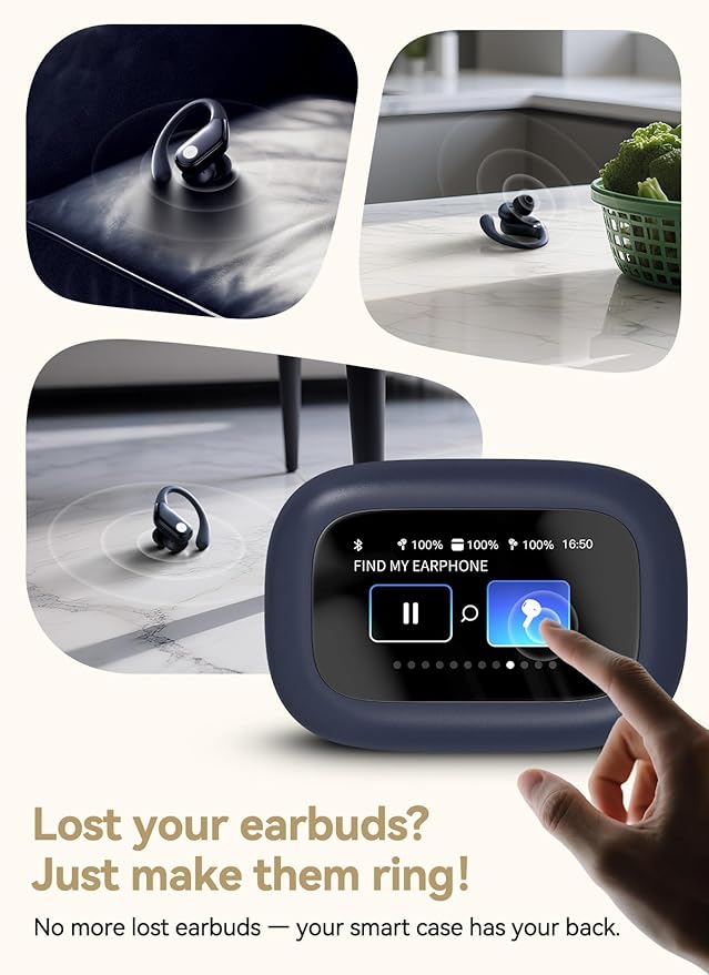 Wireless Earbuds, ANC Noise Cancelling Sport Ear Buds with Multifunctional Touch Screen, Bluetooth 5.4 Headphones, Bass Stereo Sound, 5 EQ Over The Ear Earbuds for Sports/Workout/Gym-Dark Blue