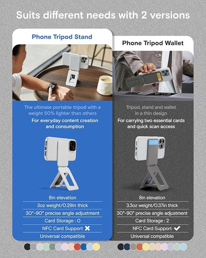 MOFT Phone Tripod Stand Selfie Stick for iPhone, Multi-Angles iPhone Stand, Lightweight & Portable Phone Holder, Strong Magnets, MOVAS Vegan Leather, Travel Essentials, Cement (Without Card Slot)