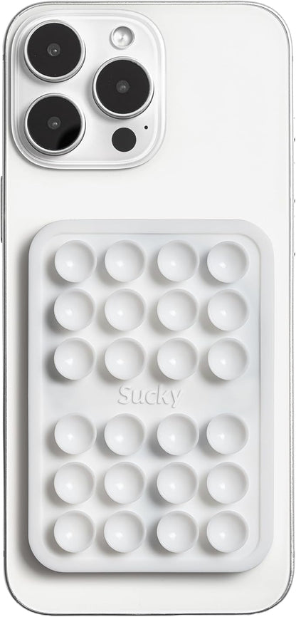 SUCKY Silicone Suction Phone Case Adhesive Mount - Anti-Slip Holder, Hands-Free Fidget Toy, Phone Accessory for iPhone and Android (Crystal White, Magnetic)