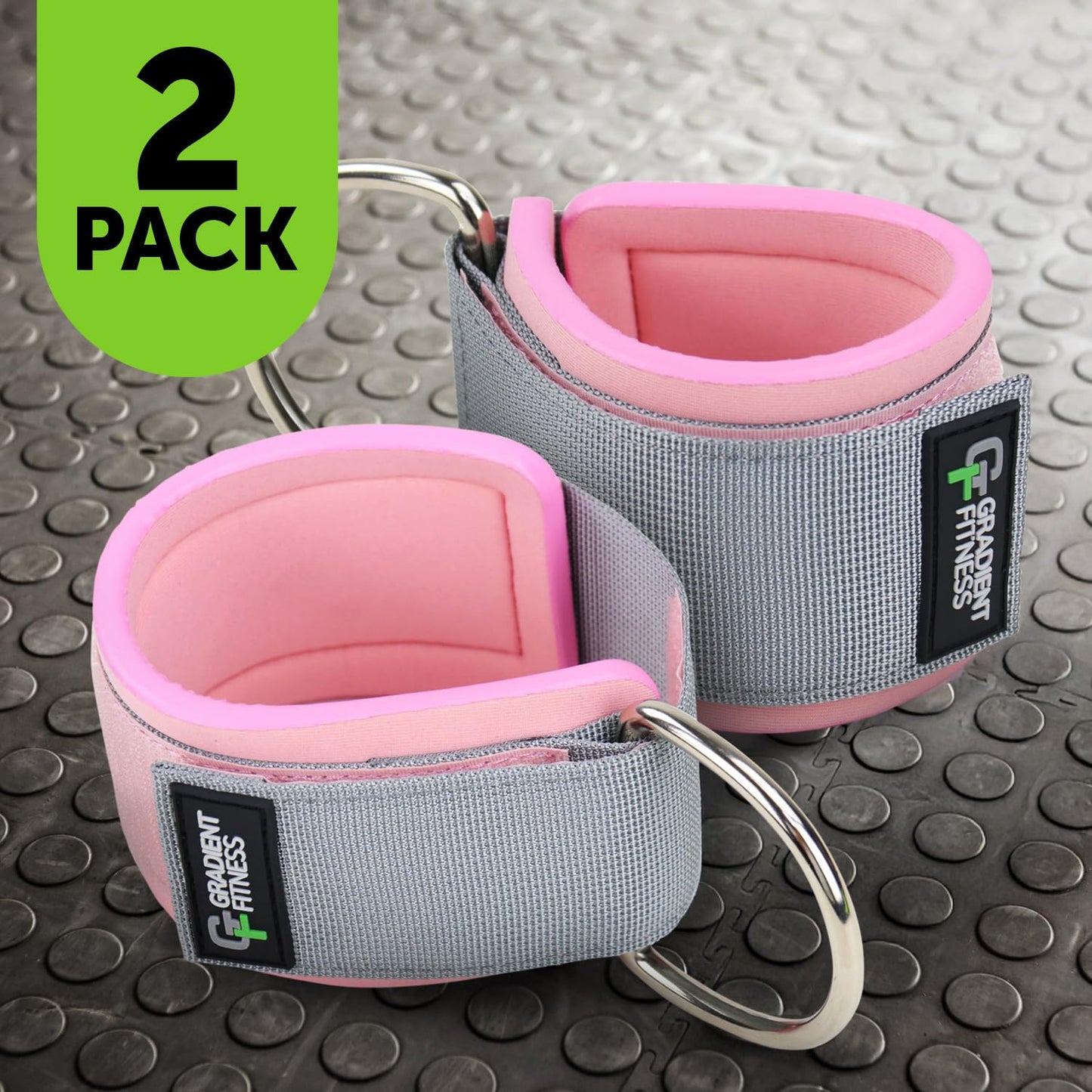 Gradient Fitness Ankle Straps (2 Pack) - Ankle Bands for Workouts, Cable Machine Attachments (Pink|Grey)