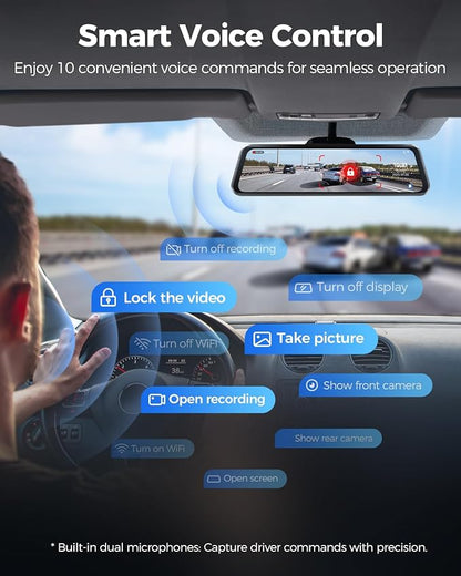 AZDOME PG17 Max 4K+2.5K Mirror Dash Cam with ADAS, BSD and LCA, 12" Rear View Mirror Camera with 5GHz WiFi and Voice Control, Rearview Mirror Backup Camera Includes 64GB Card, GPS, Parking Monitor