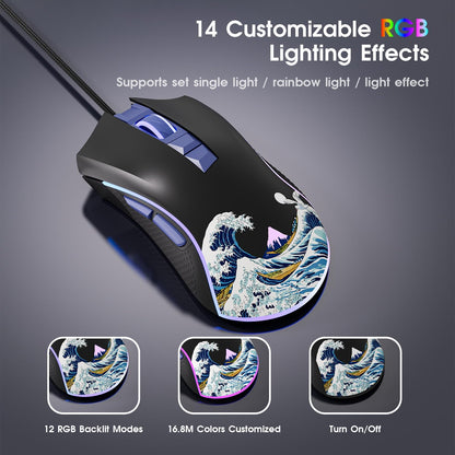 XVX Wired Gaming Mouse, 12000 DPI RGB Mouse with 12 Backlit Modes & 7 Macro Buttons, PC Gaming Mice Support DIY Keybinding, Gamer Computer Mice for Laptop PC Mac Windows, Kanagawa