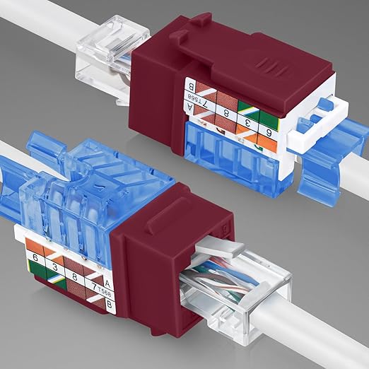 Everest 45° Angled RJ45 Cat5e Keystone Jacks 50-Pack in Red - Slim Profile Female RJ45 Connectors - Cat 5e Keystone Jack - Compatible with 45° Angled Speed Termination Tool - 45Term (B0BL3GS7ZY)