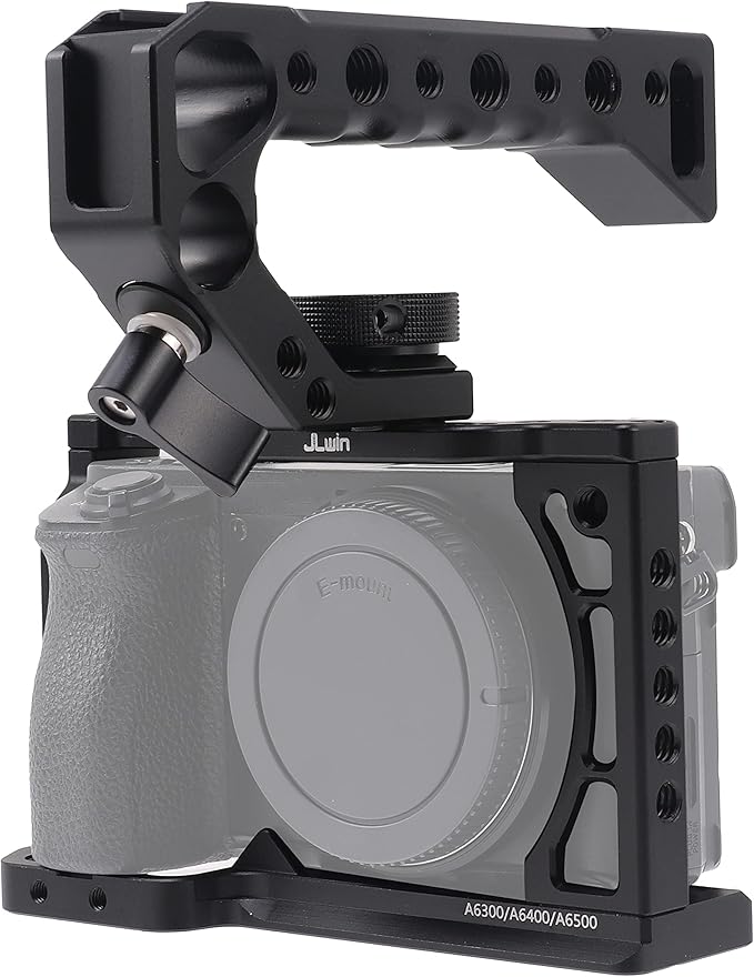 Hersmay A6500/A6400/A6300 Camera Cage Video Stabilizer with Top Handle for Sony A6500 A6400 A6300 A6000 A6100 Cameas DSLR Rig with Cold Shoe,Handle Locating Holes,Multiple 1/4" 3/8" Screw Holes